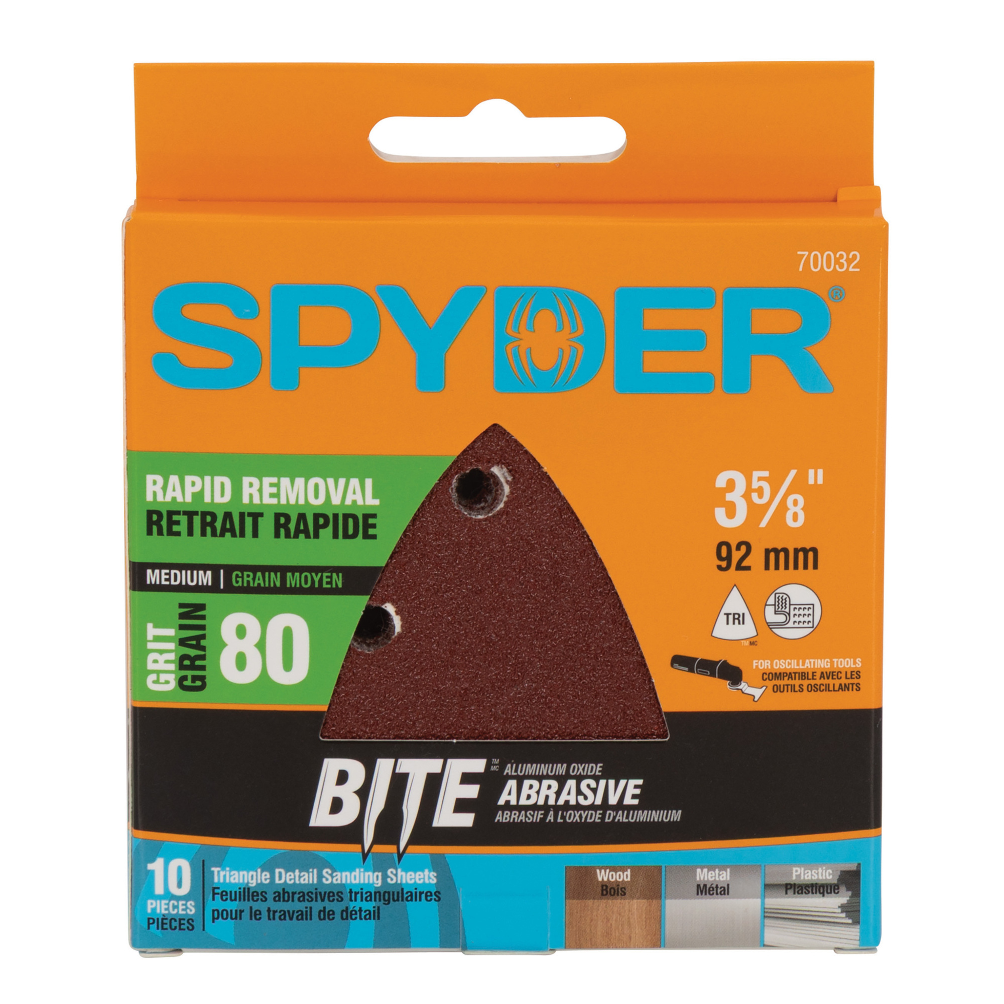 SPYDER 3-5/8-Inch 80-Grit Aluminum Oxide Triangular Detail Sanding Sheets (10-Pack) 70032